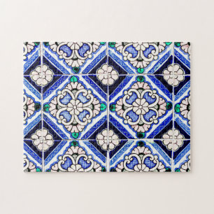 Rustikale Azulejo-Spanische Musterfliesen Navy Wei