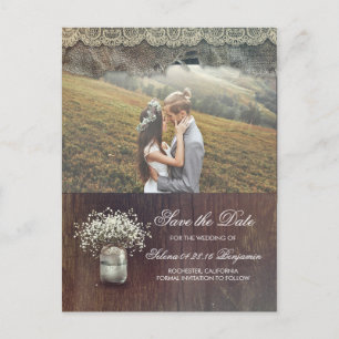 Rustikale Baby-Atem-Mason-Glas-Foto-Save-the-Date- Ankündigungspostkarte