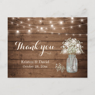 Rustikale Baby-Atem-Mason-Glas-Lichter Danke Postkarte