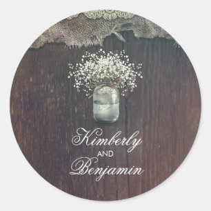 Rustikale Baby-Atem-Mason-Glas-Scheunenhochzeit Runder Aufkleber