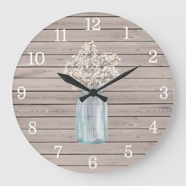 Rustikale Baby-Atem-Weckglas-Uhr Große Wanduhr (Vorderseite)