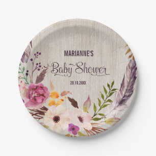 Rustikale Baby-Dusche Boho BlumenParty-Platte Pappteller