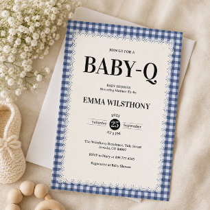 Rustikale Baby-Party im BBQ-Stil mit blauem Gingha Einladung