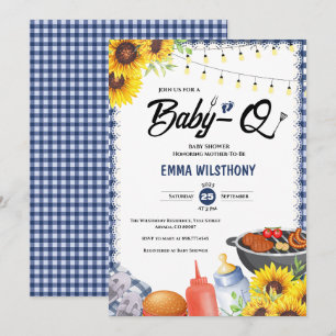 Rustikale Baby-Party im BBQ-Stil mit blauem Gingha Einladung