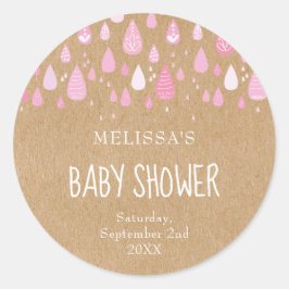 Rustikale Baby-Rosa-Regentropfen Babydusche Runder Aufkleber