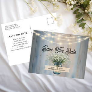 Rustikale Babybrille & String Lights Save the Date Postkarte