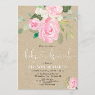 Rustikale Babybrunch-Girl-Dusche Rosa Blüte Einladung