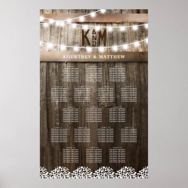 Rustikale Babys atmen Hochzeit 17 Tafelsitzkarte Poster (Vorne)