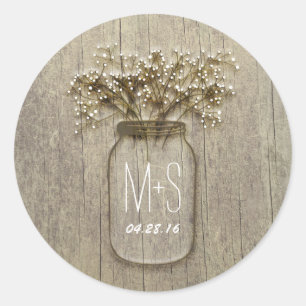 Rustikale Baby's Breath-Hochzeit im Mason-Topf-Sti Runder Aufkleber