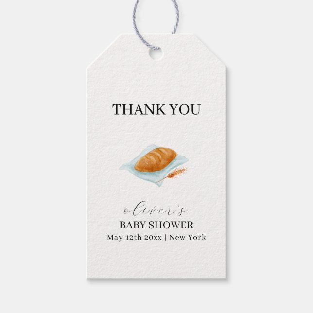 Rustikale Backbun in der Oven-Baby-Dusche Geschenkanhänger (Vorderseite)