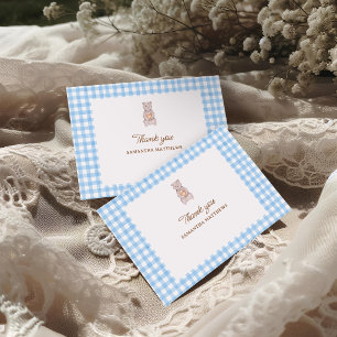 Rustikale Bär Blau Wasserfarbe Gingham-Baby-Party Dankeskarte