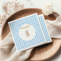 Rustikale Bär Blau Wasserfarbe Gingham-Baby-Party