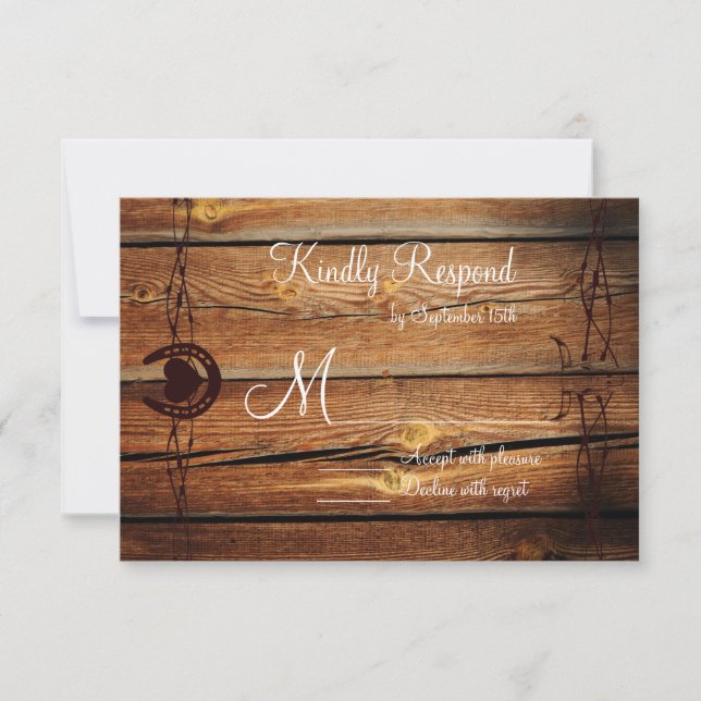 Rustikale Barbed Wire Horseshoe Wedding RSVP Cards (Vorderseite)
