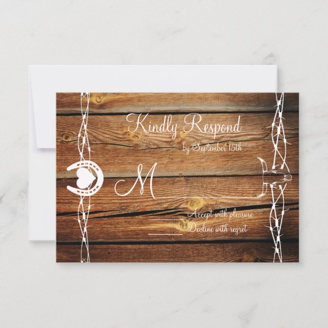 Rustikale Barbed Wire Horseshoe Wedding RSVP Cards Karte (Vorderseite)