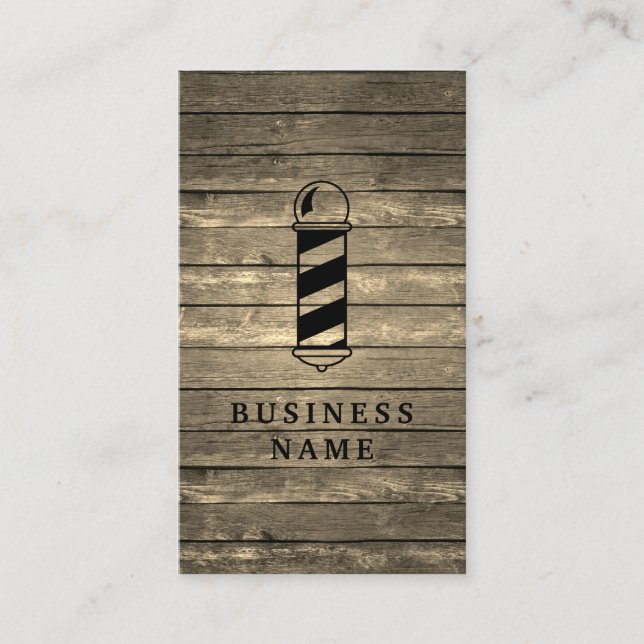 Rustikale Barber Shop Holz Business Card Visitenkarte (Vorderseite)
