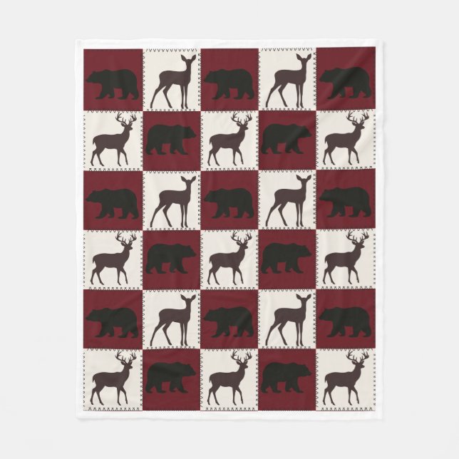 Rustikale Bären- und Hirschplätze, dunkelrote und  Fleecedecke (Vorderseite)