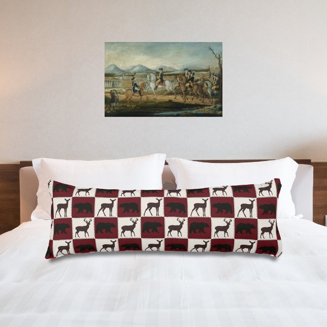 Rustikale Bären- und Hirschplätze, dunkelrote und  Seitenschläferkissen (Von Creator hochgeladen)