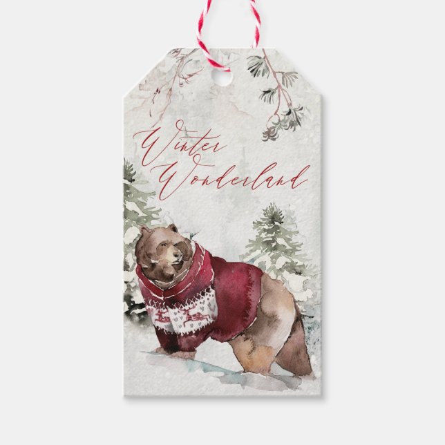 Rustikale Bären Winterschnee-Szene Weihnachten Geschenkanhänger (Vorderseite)