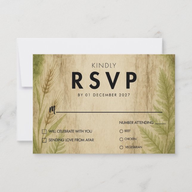 Rustikale Barke- und Mosswaldhochzeit - RSVP-Karte RSVP Karte (Vorderseite)