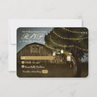 Rustikale Barn & Tree Lights Hochzeit RSVP-Karte
