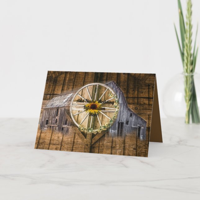 Rustikale Barn Wagon Wheel Sonnenblume Karte (Vorderseite)