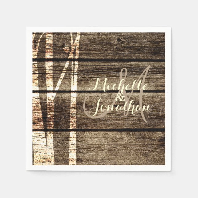 Rustikale Barn Wood Birch Trees Wedding Napkin Serviette (Vorderseite)
