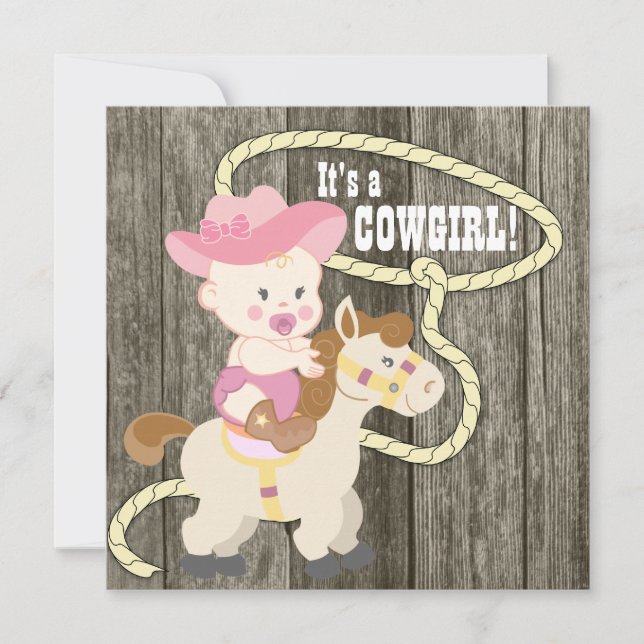 Rustikale Barn Wood Cowgirl Babydusche Einladung (Vorderseite)