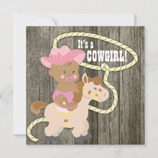 Rustikale Barn Wood Cowgirl Babydusche Einladung (Vorderseite)