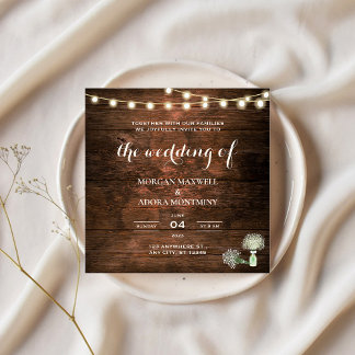 Rustikale Barn Wood Mason Jar Square Wedding Einladung