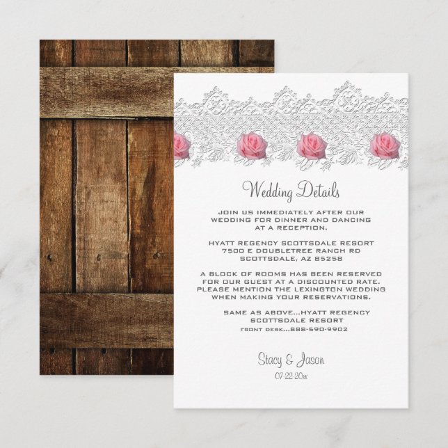 Rustikale Barnwood & Lace Wedding Begleitkarte (Vorne/Hinten)