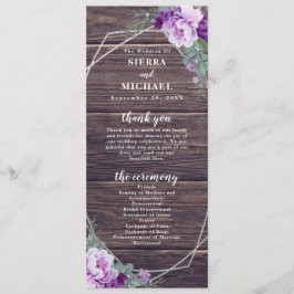 Rustikale Barnwood Lila & Silver Floral Wedding Programm