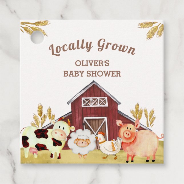 Rustikale Barnyard Farm Animals Baby Dusche Geschenkanhänger (Vorderseite)