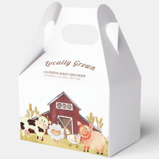 Rustikale Barnyard Farm Animals Baby Dusche Geschenkschachtel (Rückseite)