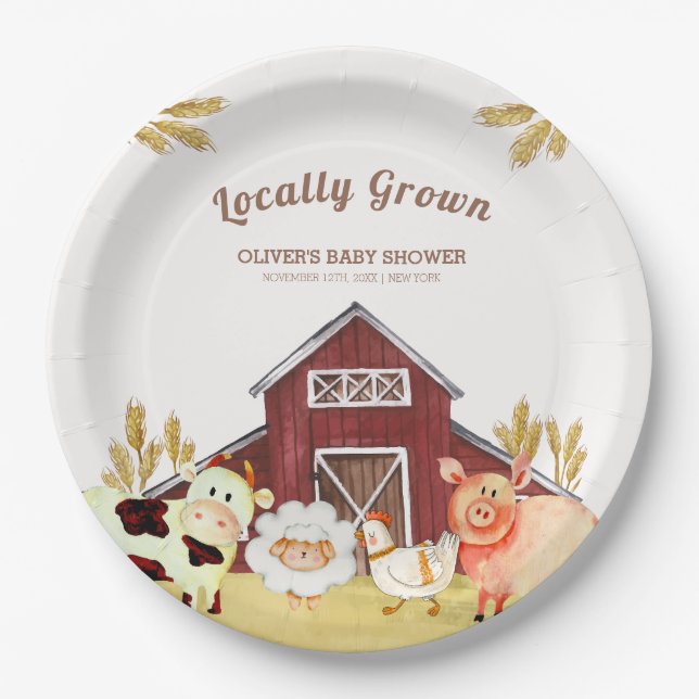 Rustikale Barnyard Farm Animals Baby Dusche Pappteller (Vorderseite)
