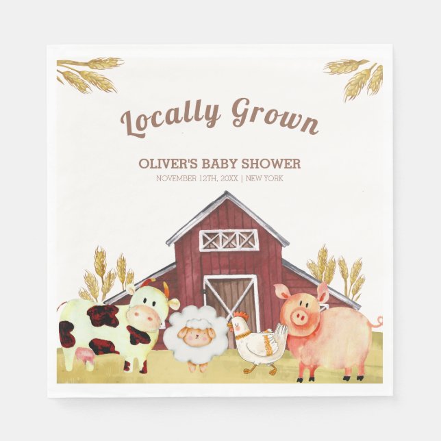 Rustikale Barnyard Farm Animals Baby Dusche Serviette (Vorderseite)