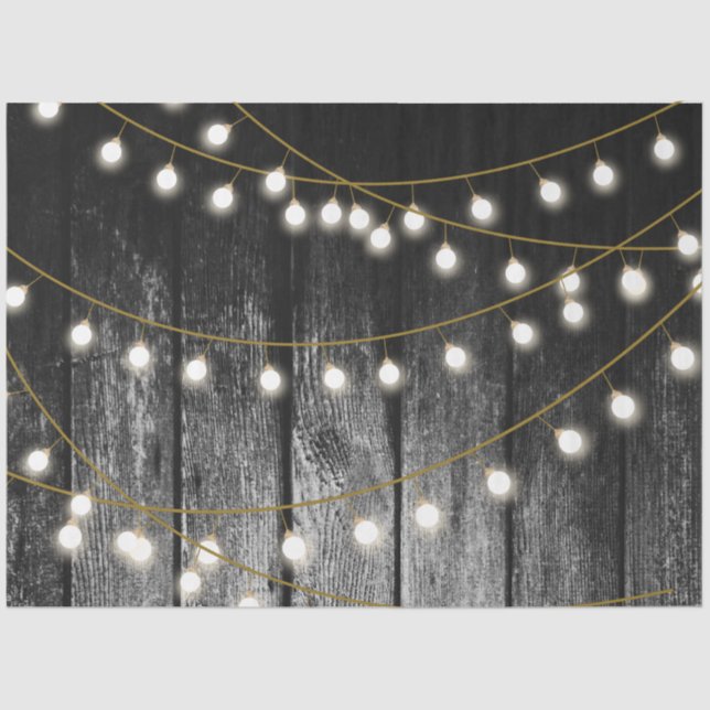 Rustikale Barschschwarz Holz Gold String Lights Seidenpapier (Vorderseite)