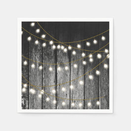 Rustikale Barschschwarz Holz Gold String Lights Serviette