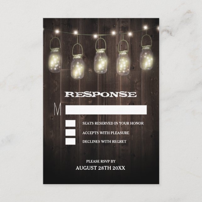 Rustikale Bartholz-Mason Jar Wedding RSVP-Karten RSVP Karte (Vorderseite)