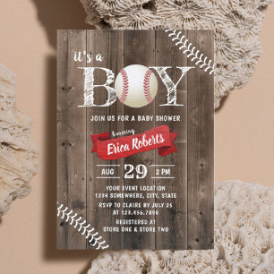 Rustikale Baseball Sporthalle Wood Boy Babydusche Einladung