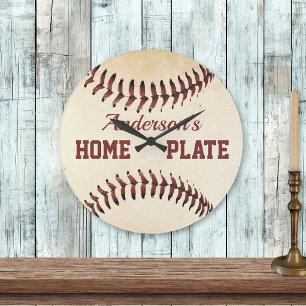 Rustikale Baseball-Strings Home Plate individuell Große Wanduhr