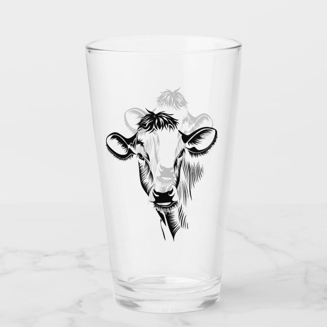 Rustikale Bauernhaus-Schwarz-Milchkuh-Illustration Glas (Vorderseite)