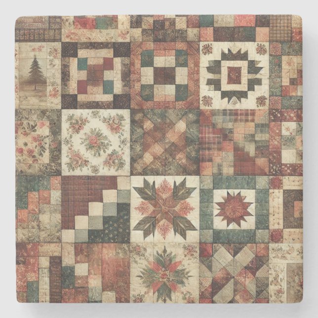 Rustikale Bauernhaus-Terrakotta-Patchwork-Decke Fl Steinuntersetzer (Vorderseite)