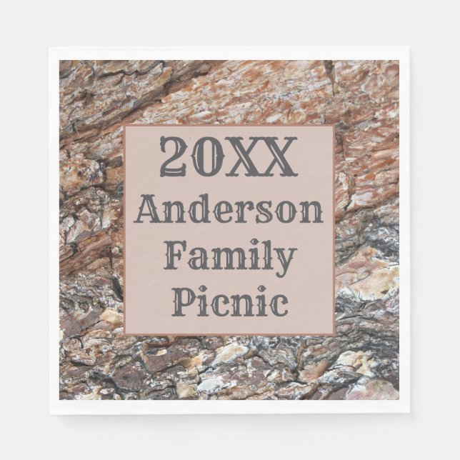 Rustikale Bäume Bark Jährliche Wiedersehen Picnic- Serviette (Vorderseite)