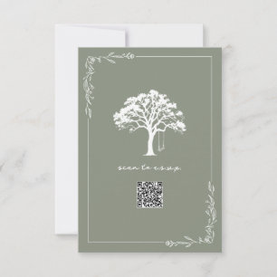 Rustikale Baumschwinge Sagegrüner QR-Code Hochzeit RSVP Karte