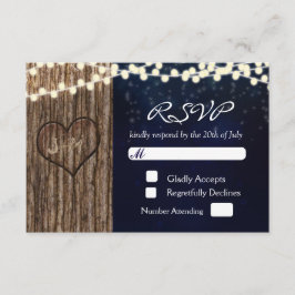 Rustikale Baumskulptur Herz Night Wedding RSVP Car Karte