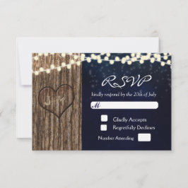 Rustikale Baumskulptur Herz Night Wedding RSVP Car Karte