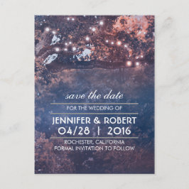 Rustikale Baumstring-Lichter Save the Date blau Ankündigungspostkarte
