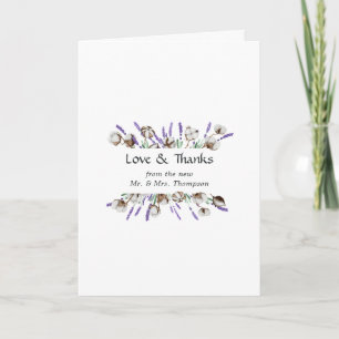 Rustikale Baumwoll-Lavendel-Landhochzeit Dankeskarte