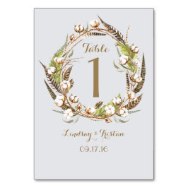 Rustikale Baumwollblumenfeder Tischnummer