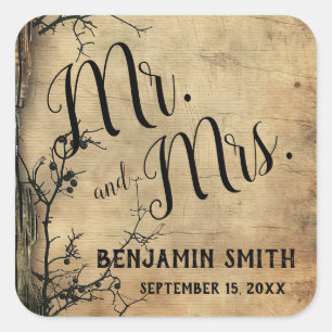 Rustikale Baumzweig Vintage braune Gastgeschenk Ho Quadratischer Aufkleber